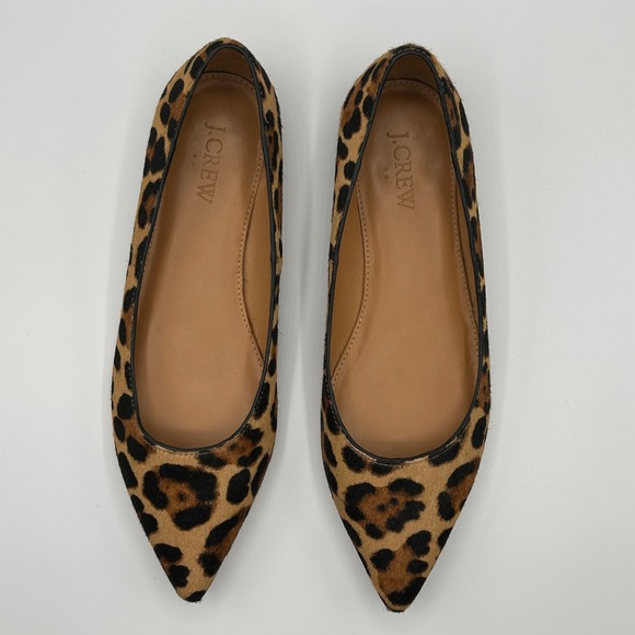 J.Crew Marina Calf Hair Pointy‎ Toe Flats Leopard Print Slip On Women's Size 6.5 - Picture 4 of 13